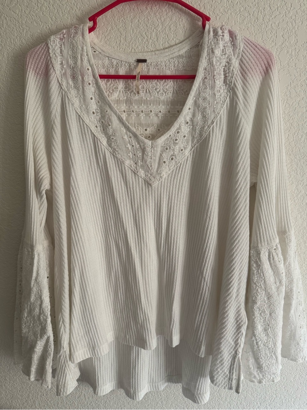 Free People Ivory Thermal Lace Bell Sleeve Boho Tunic Top XS